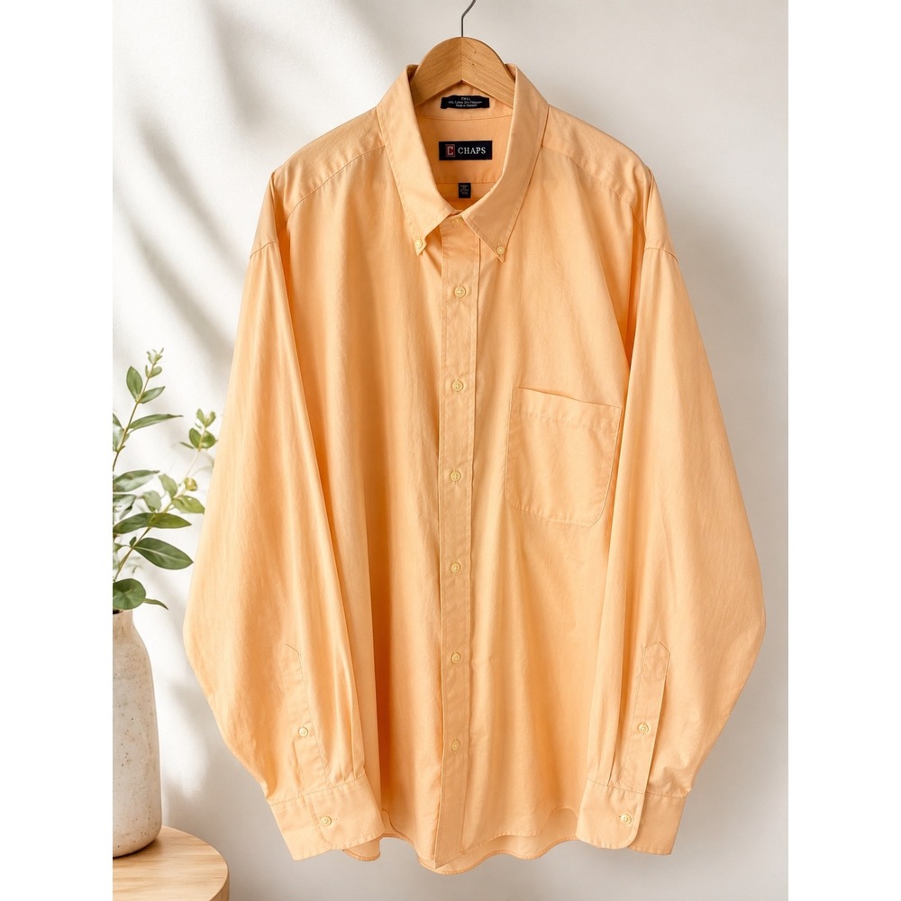 Chaps XXL Melon Orange Button Down Dress Shirt Twill Wrinkle Free Business